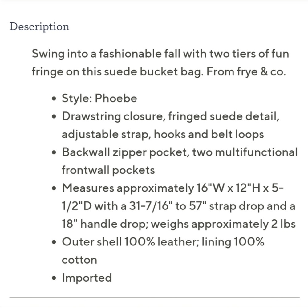 Frye Double Fringe Phoebe Suede Bucket Bag. Textured Tan suede. Western boho EUC - Picture 12 of 13